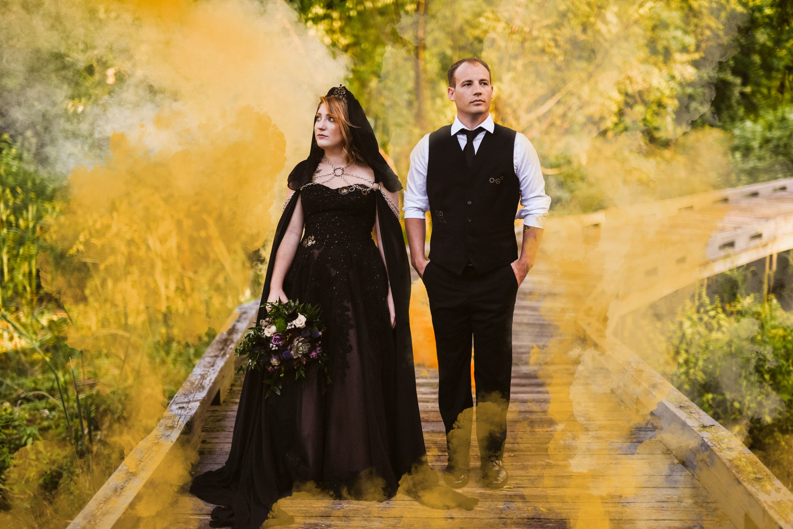 halloween wedding virginia smoke bombs